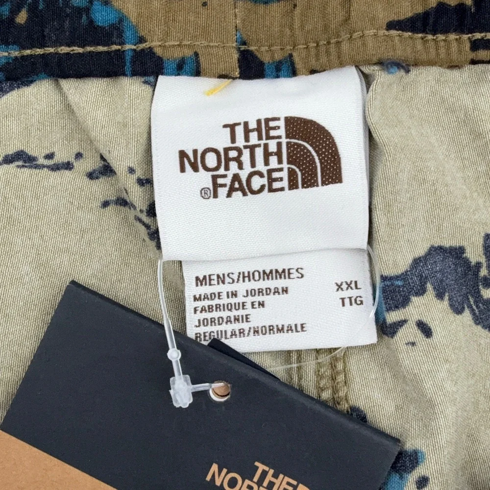 The North Face Mens XXL Paramount Horizon Shorts Tan Blue Mountain‎ Print Belt